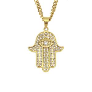 Collar con Colgante de Mano de Hamsa de Plata de Ley Chapada en Oro para Hombre, Cadena Larga con Perlas, Estilo Hip Hop, Joyería con Diamante Cultivado en Laboratorio - Product Image 1