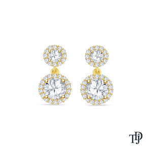 14K <b>Gold</b> Dual Double Halo Round Diamond (Natural) <b>Drop</b> <b>Earrings</b> - Product Image 5