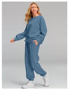 Sudadera de gran tamaño a la moda de otoño para mujer, pantalones de chándal holgados, trajes de 2 piezas con decoración de botones, Tops largos, bolsillos, conjuntos de salón - Product Image 6