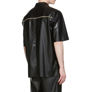 Men Leather <b>Half</b> <b>Button</b> Up T <b>Shirt</b> Quick Dry Moisture Wicking Gym Running Training Workout Activewear - Product Image 4