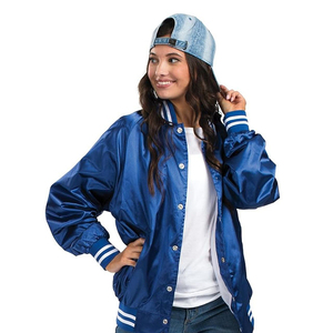 Chaqueta Universitaria Azul Satinada con Logotipo Personalizado para Hombre, Chaqueta Universitaria Bulls, Precio al por Mayor, Elegante y de Calidad con Servicio OEM - Product Image 3