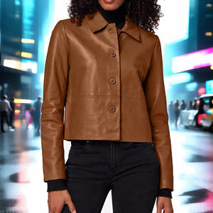 Camisas recortadas de cuero PU para mujer, prendas de vestir exteriores, camisa corta de cuero a la moda para mujer, camisas con letras de estilo callejero para mujer - Product Image 1