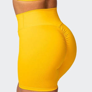 Shorts de yoga respirants sans couture personnalisables avec logo pour femmes, shorts de sport taille haute, shorts de fitness avec couleur jaune - Product Image 4