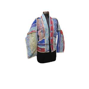 A2ZCraftBazar Veste en tricot Kantha réversible vintage 100% coton écologique, col roulé, boutonnée à la main, pour l'hiver - Product Image 2