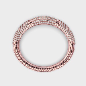 IGI Certified Lab Grown Round Diamond Pavé Dome Bangle Bracelet in 14K Yellow / White / Rose Gold - Product Image 4