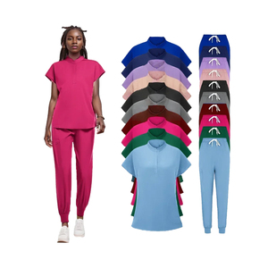 ชุดเสื้อและกางเกงคาร์โก้สำหรับผู้หญิงชุดขัดผิวสำหรับผู้หญิงชุดทำงานแบบยืดได้มีกระเป๋า - Product Image 1