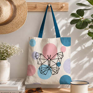 Butterfly <b>Cotton</b> Canvas Tote Bags Zipper Closure Customizable Logo Solid Color Letter Decoration PU Polyester Lining Satin - Product Image 1