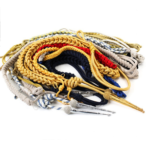 Cordón de hombro tipo aiguillette de alambre de oro OEM para equipo de defensa personal, hecho de seda y algodón con puntas metálicas - Product Image 4