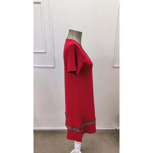 Women's Short-Sleeved V-Neck Ethnic Patterned <b>Viscose</b> <b>Dress</b> with Stripe Detail, 36477 - Red - Product Image 5