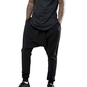 กางเกงฮาเร็มยาวสีดำสำหรับผู้ชายกางเกงเป้าแบบปล่อยมีสองกระเป๋าผ้าฝ้ายธรรมดาทำจากผ้าฝ้ายทำมือฝึกซ้อมวิ่ง - Product Image 1
