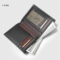 Portefeuille en cuir véritable pour hommes, portefeuille d'affaires multi-cartes horizontal noir de grande capacité pour sacs à main et luxe