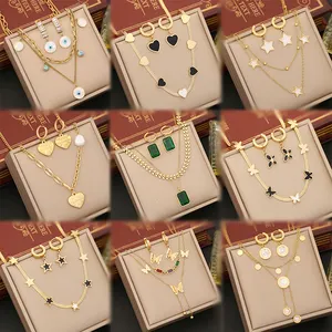 Set perhiasan pesta pernikahan baja tahan karat, Set Anting Kalung kupu-kupu ular hati dan gelang perhiasan untuk wanita