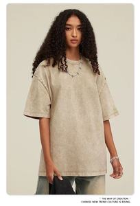 T-shirt en détresse vintage lavé à l'acide 100% coton lourd T-shirt surdimensionné de rue avec logo personnalisé pour hommes - Product Image 6