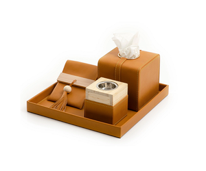 Quemador de cuero Bakhoor de diseño atractivo con bandeja y caja de pañuelos quemador de incienso Bakhoor para organizador de escritorio - Product Image 5