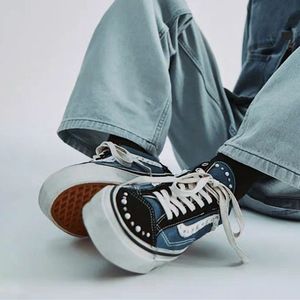 Vintage Distressed <strong>Canvas</strong> Footwear Navy Blue Pearl Dirty Skate Sneakers Trendy Campus Daily <strong>Shoes</strong> <strong>for</strong> Men <strong>Women</strong> Overseas Stock - Product Image 3