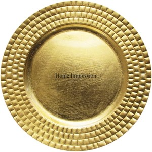 Assiettes de chargeur de concepteur accrocheuses de couleur blanche et de bords plaqués or pour les fêtes de mariage et de villa fourniture d'accessoires de vaisselle - Product Image 3