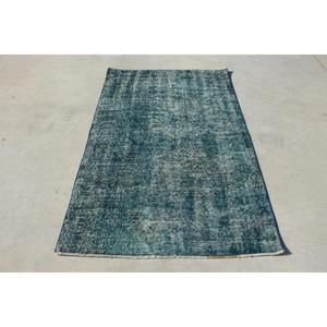 Alfombra Turca Vintage, Alfombra de 3.8x6.2 pies, Alfombra con Acentos Azules y Diseño de Puntos - Product Image 1