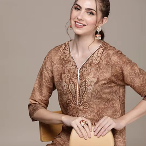 Mujeres étnicas Paisley Impreso poliéster Kurta Con Palazzos indio pakistaní Salwar kameez traje - Product Image 1