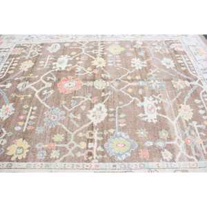 Vintage Turkish Rug, 7.9x9.8 ft Rug, <b>Brown</b> White Polka dot <b>Wool</b> Rug - Product Image 4