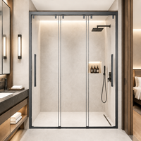 Système de porte de douche coulissante triple moderne en acier inoxydable encadré de 8 mm, panneaux en verre durables, installation facile, salle de bain