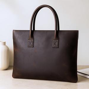 Porte-documents en cuir véritable marron, souple et luxueux, sacs pour ordinateur portable unisexes, porte-documents artisanal léger, fermeture à glissière - Product Image 6