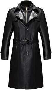 Nueva moda de alta calidad, chaqueta de cuero negra de longitud completa para hombre, cuello levantado, estilo motorista personalizado, bolsillo, lona genuina - Product Image 5