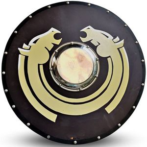 โล่สปาร์ตันทำจากไม้ธรรมชาติชุดเกราะกลมขนาด24นิ้วสำหรับนักรบรบโล่แฮนด์เมดสีน้ำตาลสำหรับตกแต่งโรงแรม - Product Image 3