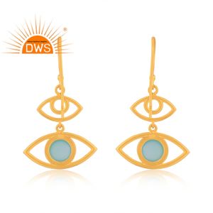 Mejor Venta de plata esterlina chapada en oro Natural Aqua Calcedonia piedra preciosa mal de ojo colgante pendiente Demi joyería fina fabricante - Product Image 4