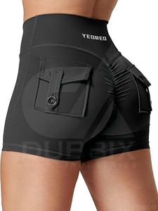 Short d'entraînement Scrunch avec poches Short de motard 100% Polyester Personnalisable Logo Autocollant Couleur Short pour femme - Product Image 2