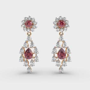 Vintage 925 argent cluster Style boucles d'oreilles indien vêtements occasionnels mariage fiançailles charme poire coupe rouge diamant Moissanite charme - Product Image 1