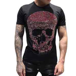 T-shirt en coton/polyester de haute qualité avec logo en strass brillant personnalisé, vente chaude, manches courtes, graphique pour hommes - Product Image 1