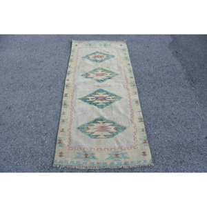 Alfombra de área de lana Kilim turca Vintage verde Beige con patrón abstracto 9x12 tamaño rectangular para entrada espacio más grande respaldo de látex - Product Image 1