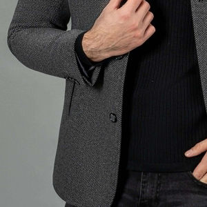 Customizable Men's Woolen Casual Coat Black Regular Collar Smart Fit Coat with <b>Real</b> Fox <b>Fur</b> Trim 100% High Quality Breathable - Product Image 3