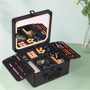 Estuche cosmético de gran capacidad con espejo de succión magnética, partición extraíble, bolsa de almacenamiento, caja de maquillaje portátil para viajes - Product Image 1