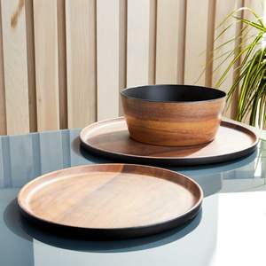 Cuisine durable Restaurant fait à la main Écologique Rond Acacia Bois Alimentaire Snack Canape Assiette en bois pour Steak Dessert Gâteau - Product Image 2