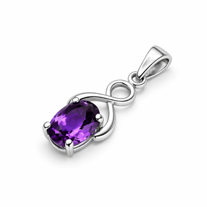 Colgante de amatista de corte ovalado chapado en rodio de plata de ley, moderno, al por mayor, hecho a mano, minimalista, regalo para ella, joyería de febrero - Product Image 4