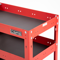 Chariot à outils en acier thermolaqué rouge à 3 niveaux avec armoire de rangement pour garage de mécanicien, OEM disponible