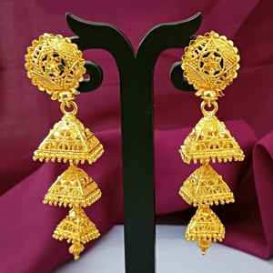 Conjunto de aretes Jhumka Jhumki estilo Dubái multicapa para mujer, proveedor de joyería de Boda nupcial con borlas chapadas en oro indio - Product Image 2