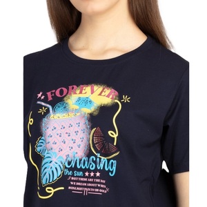 Camiseta informal de verano con cuello redondo para mujer, 100% de algodón, transpirable, de punto, de secado rápido, con estampado, anticontracción, botón antibolitas - Product Image 5