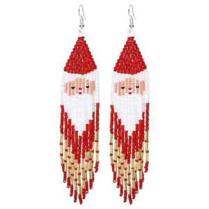 Boucles d'oreilles longues classiques brodées de perles avec perles de rocaille, faites à la main, design personnalisé, style bohème glamour pour femme, pour fêtes et événements - Product Image 3