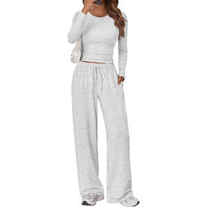 Nouveauté : Ensemble de survêtement pour femme, haut court uni à manches longues, taille personnalisée, polyester/coton de haute qualité, respirant, écologique - Product Image 1