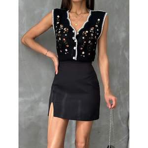 Topshow Women's <b>Black</b> Embroidered Vest Wholesale <b>Waistcoat</b> Product - Product Image 2