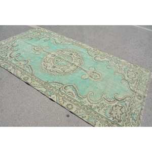 พรมตุรกีโบราณสีเขียวขน5.2 x 9.6ft เรียบสานปะต่อลวดลายลาเท็กซ์สำหรับตกแต่งห้องนั่งเล่นสำหรับวัยรุ่น - Product Image 4