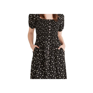 Abito Madewell Ditsy Floral con scollo quadrato smock, vita elasticizzata, in misto cotone traspirante, tecnica all'uncinetto, casual, nero, taglia unica - Product Image 2