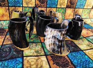 Taza tradicional de cuerno vikingo hecha a mano, cerveza de cuerno de buey y taza de hidromiel - Product Image 2