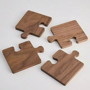 Ensemble de sous-verres en bois de noyer massif en forme de puzzle, tapis de boisson emboîtables, protection de table, décoration de bar à domicile, café, cuisine, unique - Product Image 1