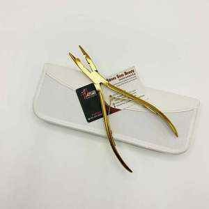 Alicates profesionales para extensiones de cabello de microanillo de acero inoxidable chapados en oro, herramienta de punta plana multifuncional con logotipo privado - Product Image 1