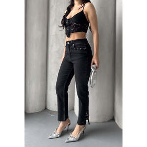 Jean mom évasé à fente latérale 1774 - Anthracite uni - Product Image 6