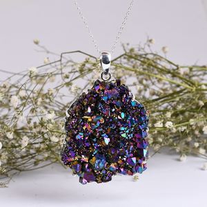 Pendentif Druzy en titane, pierre précieuse naturelle, or jaune, argent Sterling 925, bijoux faits à la main, cadeau pour elle, bijoux en gros - Product Image 6