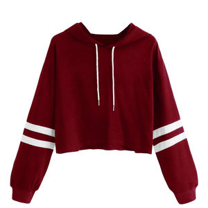 Sweat-shirts à capuche courts pour femmes, hiver, en mélange polyester/coton épais, poches personnalisables, haute qualité - Product Image 1